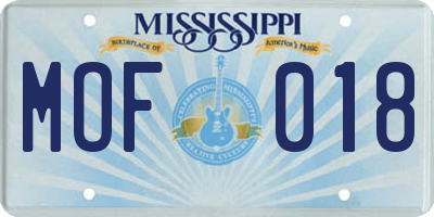 MS license plate MOF018