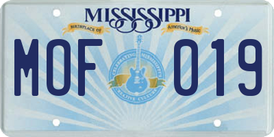 MS license plate MOF019
