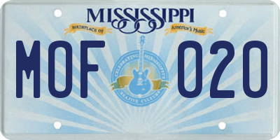 MS license plate MOF020