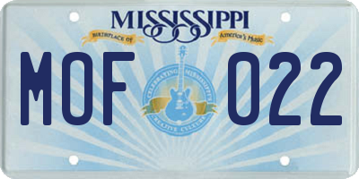 MS license plate MOF022