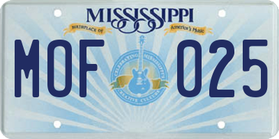 MS license plate MOF025