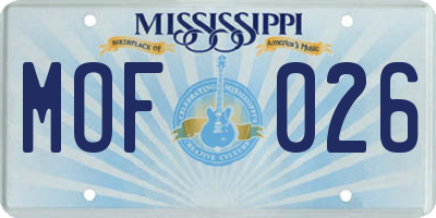 MS license plate MOF026
