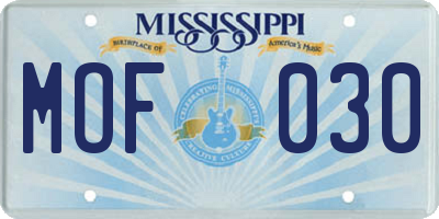 MS license plate MOF030