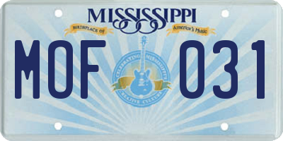 MS license plate MOF031