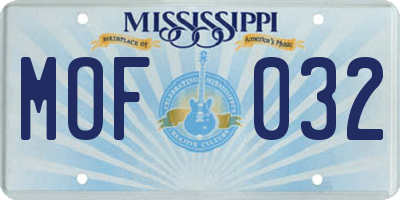 MS license plate MOF032