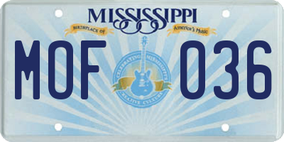 MS license plate MOF036