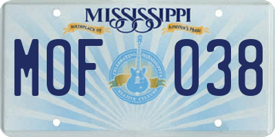 MS license plate MOF038