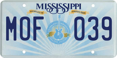MS license plate MOF039