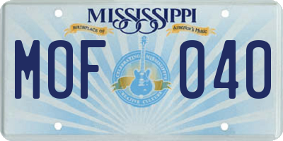 MS license plate MOF040