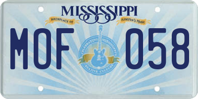 MS license plate MOF058