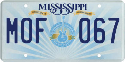 MS license plate MOF067