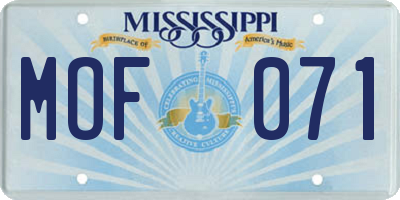 MS license plate MOF071