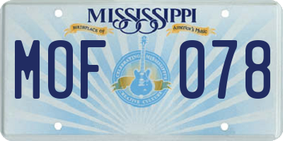 MS license plate MOF078
