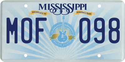 MS license plate MOF098