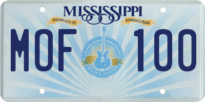 MS license plate MOF100