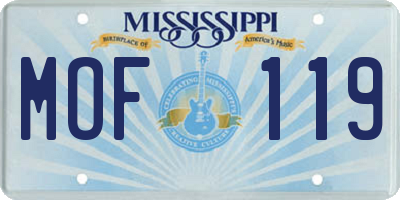 MS license plate MOF119