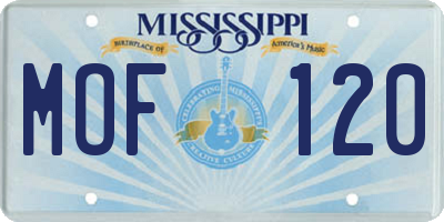 MS license plate MOF120
