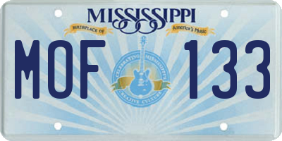 MS license plate MOF133
