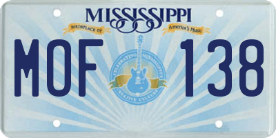 MS license plate MOF138