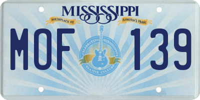 MS license plate MOF139