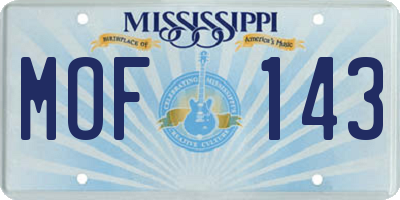 MS license plate MOF143