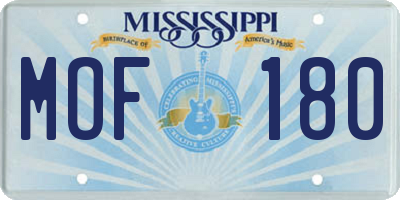 MS license plate MOF180