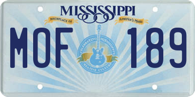 MS license plate MOF189