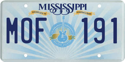 MS license plate MOF191