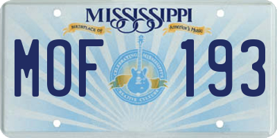 MS license plate MOF193