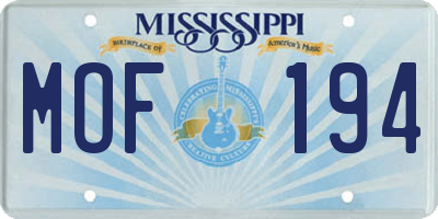 MS license plate MOF194