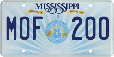 MS license plate MOF200