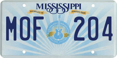 MS license plate MOF204