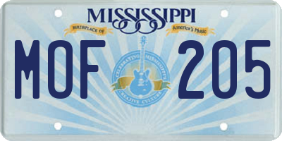 MS license plate MOF205