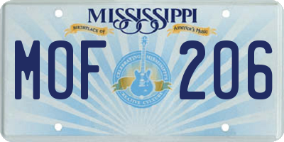 MS license plate MOF206