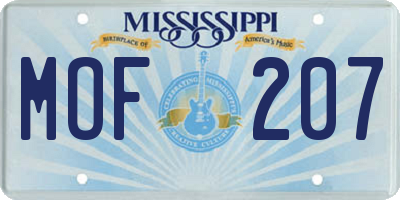 MS license plate MOF207