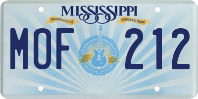 MS license plate MOF212