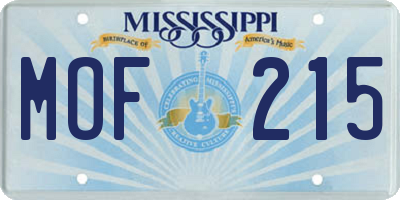 MS license plate MOF215