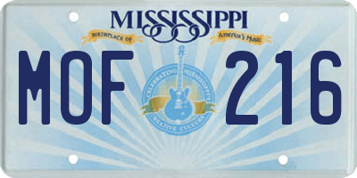 MS license plate MOF216
