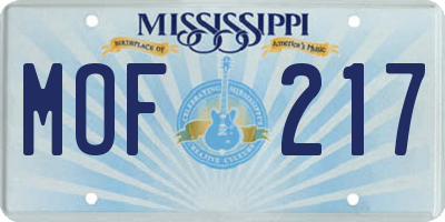 MS license plate MOF217