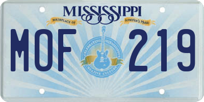 MS license plate MOF219