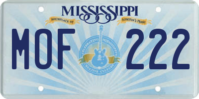 MS license plate MOF222