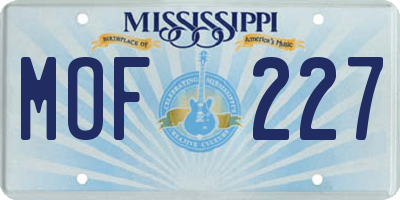 MS license plate MOF227