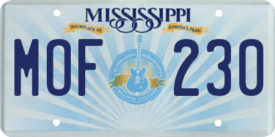 MS license plate MOF230