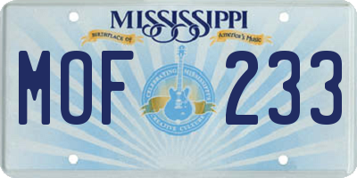 MS license plate MOF233