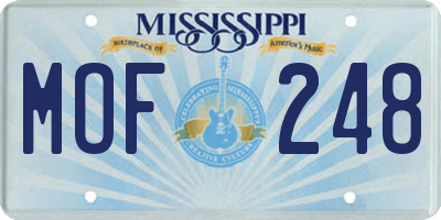 MS license plate MOF248