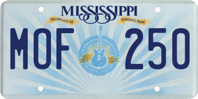 MS license plate MOF250