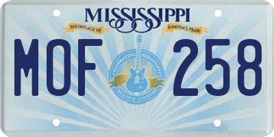 MS license plate MOF258