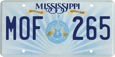 MS license plate MOF265