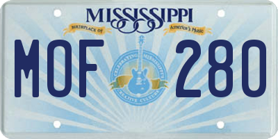 MS license plate MOF280