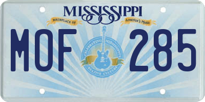 MS license plate MOF285